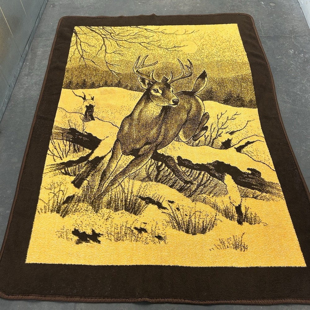 SAN MARCOS Reversible Blanket Revert Deer Elk Wildlife 62x84 Vintage
